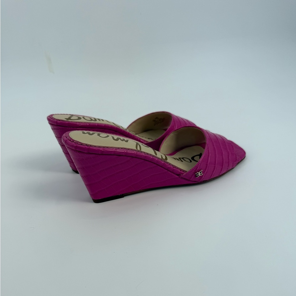 Sam Edelman Tesma Croc-Embossed Wedge Mules Hot -Pink Chic Statement Heels SZ-8 - Picture 8 of 17